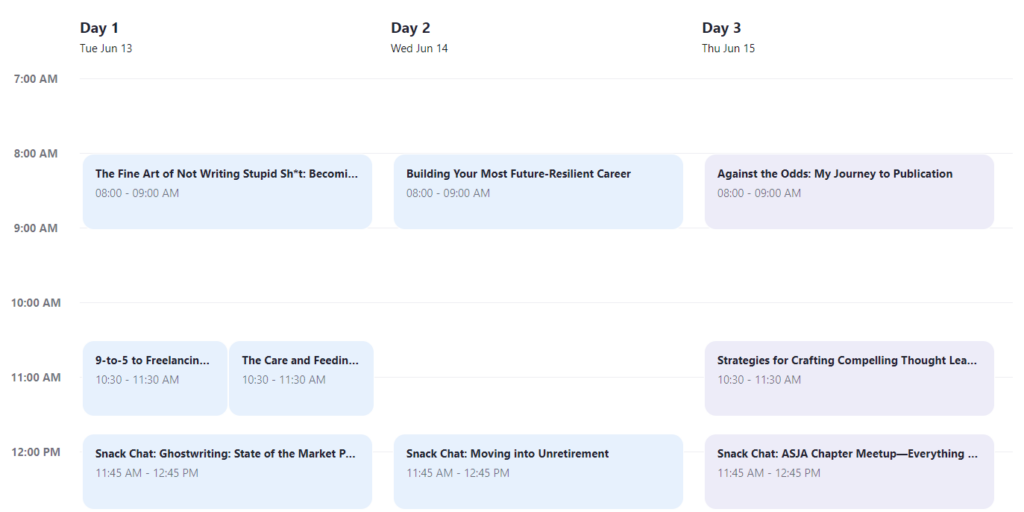 Screenshot of event itinerary