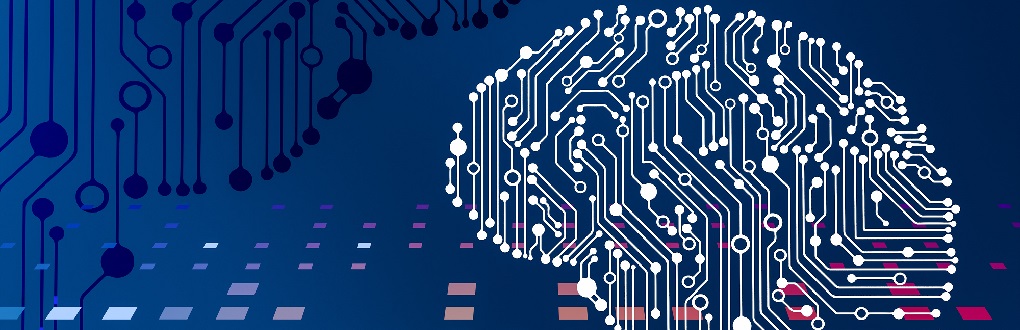 Picture of electrical AI circuits in shape of human brain