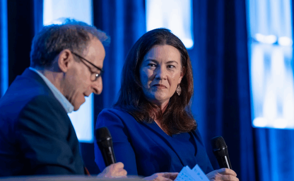 STAT Managing Editor Gideon Gil fields questions from attendees for Stephanie Carlton, Deputy Administrator and Chief of Staff for the Centers for Medicare and Medicaid Services (photo courtesy AHCJ).