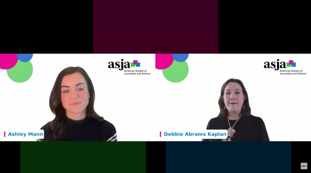 GEO expert Ashley Mann and ASJA member Debbie Abrams Kaplan speak at the Dec. ASJA webinar.
