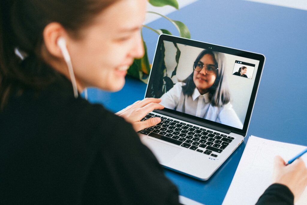 Stock image of a video call between two people