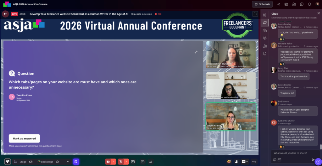 2026 ASJA conference day2 website revamp session screenshot 4 21 2026