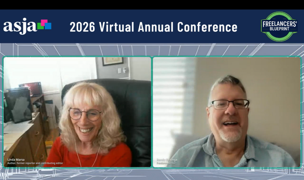 Linda Marsa and Randy Dotinga at 2026 ASJA virtual conference