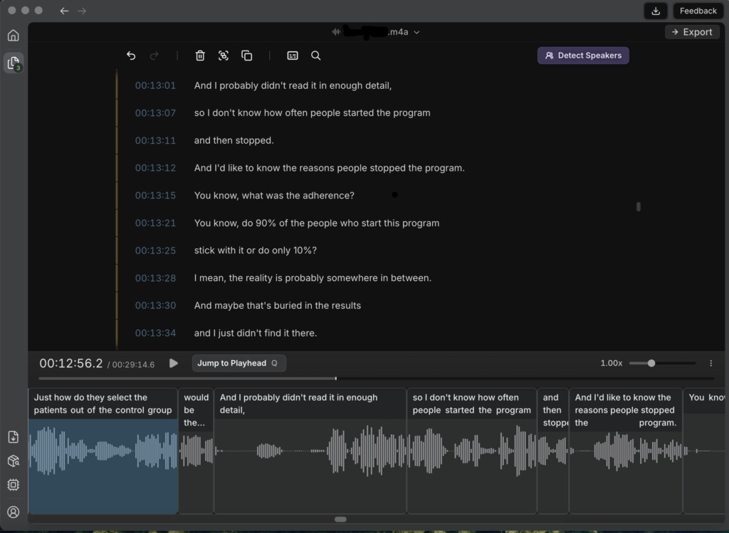 WhisperScript transcription app dashboard