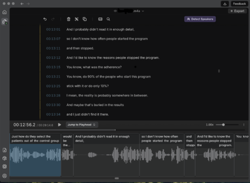 WhisperScript transcription app dashboard